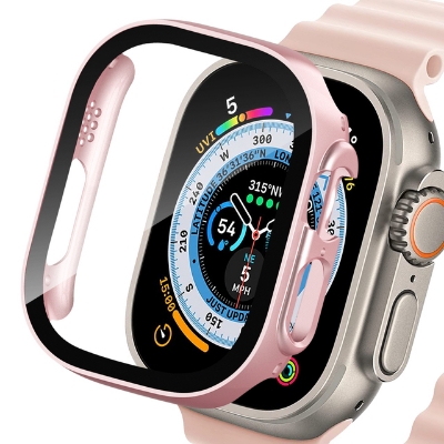 Picture of For Apple Watch Ultra 49mm Case Screen Protector Protective Cover for iWatch Ultra 8 49mm PC Screen Protector Bumper Tempered Glass+Cover for Apple Watch Case Ultra 49mm (Rose Gold)