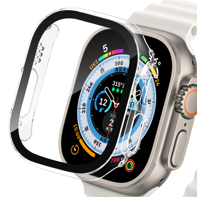 Picture of For Apple Watch Ultra 49mm Case Screen Protector Protective Cover for iWatch Ultra 8 49mm PC Screen Protector Bumper Tempered Glass+Cover for Apple Watch Case Ultra 49mm (Electroplating Red)
