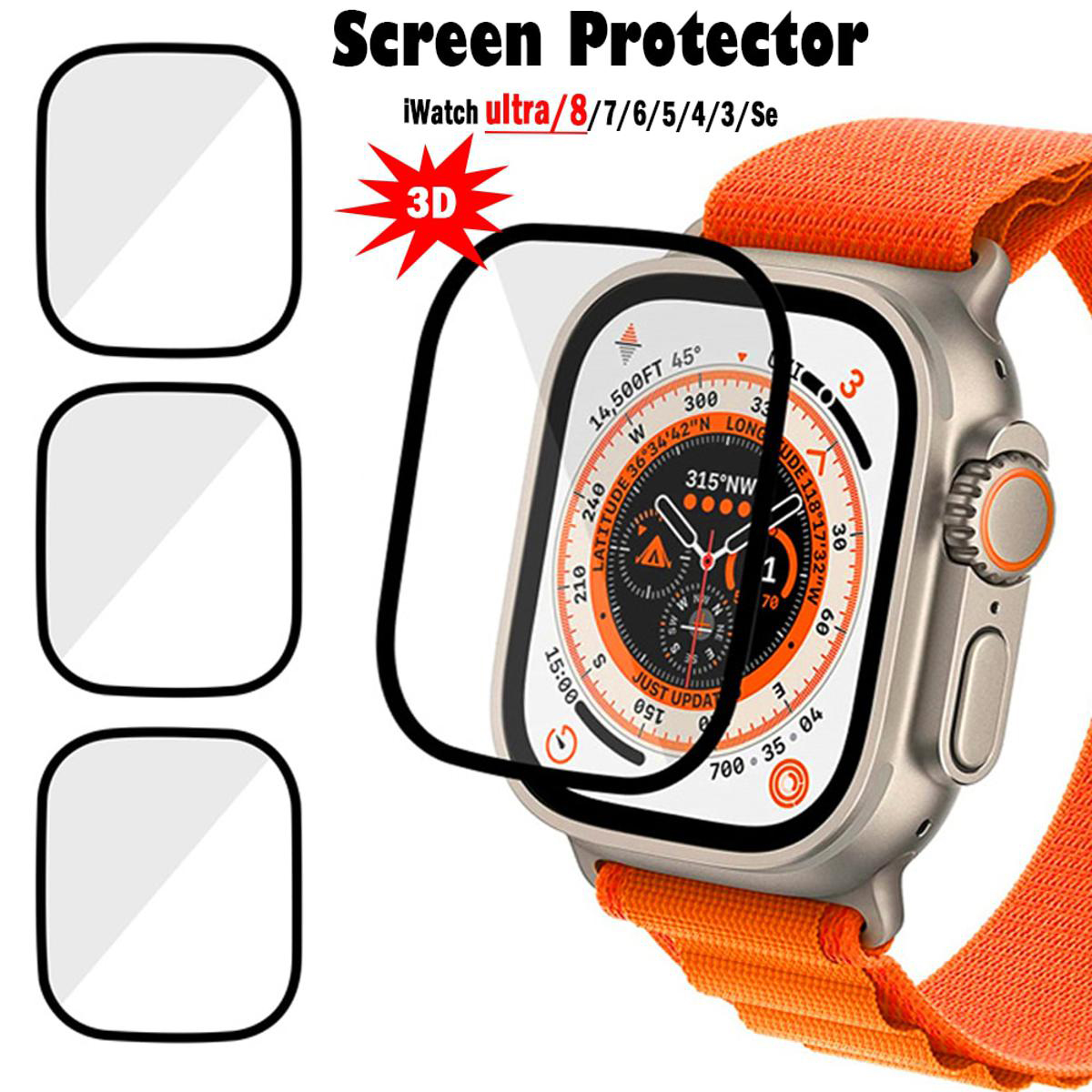 Picture of 49mm Glass Screen Protector Full Protective Film, Apple Watch Ultra 49mm Screen Protector Soft Glass and PMMA Poly Screen Protector for Apple Watch Ultra (1 pcs clear glass no border)
