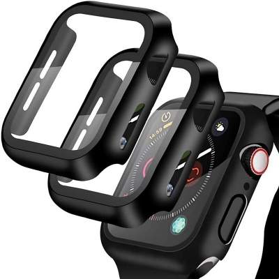 Picture of For Apple Watch 44mm Case + Tempered Glass for watch series 4/5/6 , Screen Protector Coverage Bumper Case for Apple Watch Series 4,5,6 44mm (Wine Red)