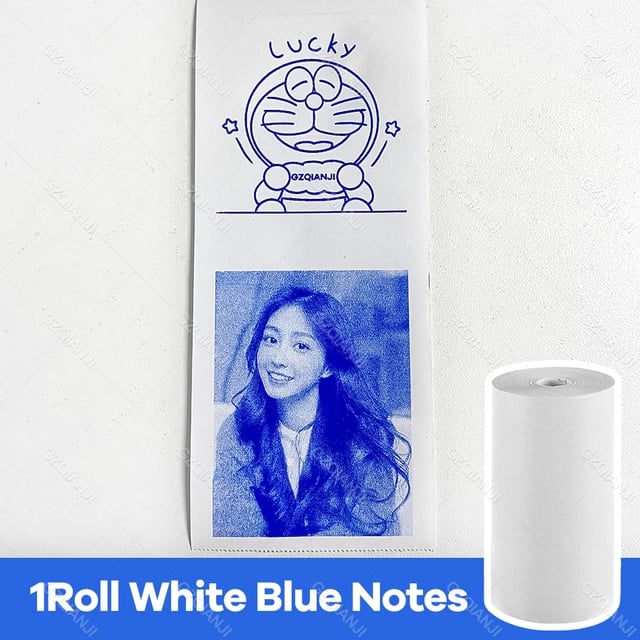 Picture of Blue Ink Photo Paper Thermal Label Printer Notes Paper Roll Blue Ink White Color Paper Roll for Photo Printer 57*30mm (Non Sticker) (2 Pcs Blue ink Normal)