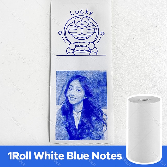 Picture of Blue Ink Photo Paper Thermal Label Printer Notes Paper Roll Blue Ink White Color Paper Roll for Photo Printer 57*30mm (Non Sticker) (3 Pcs Blue ink Normal)