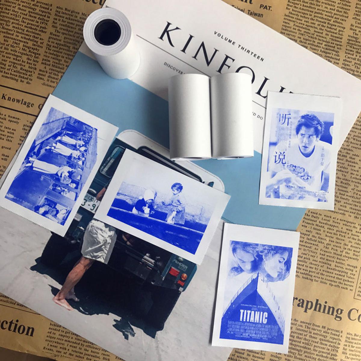 Picture of Blue Ink Photo Paper Thermal Label Printer Notes Paper Roll Blue Ink White Color Paper Roll for Photo Printer 57*30mm (Non Sticker) (3 Pcs Blue ink Normal)