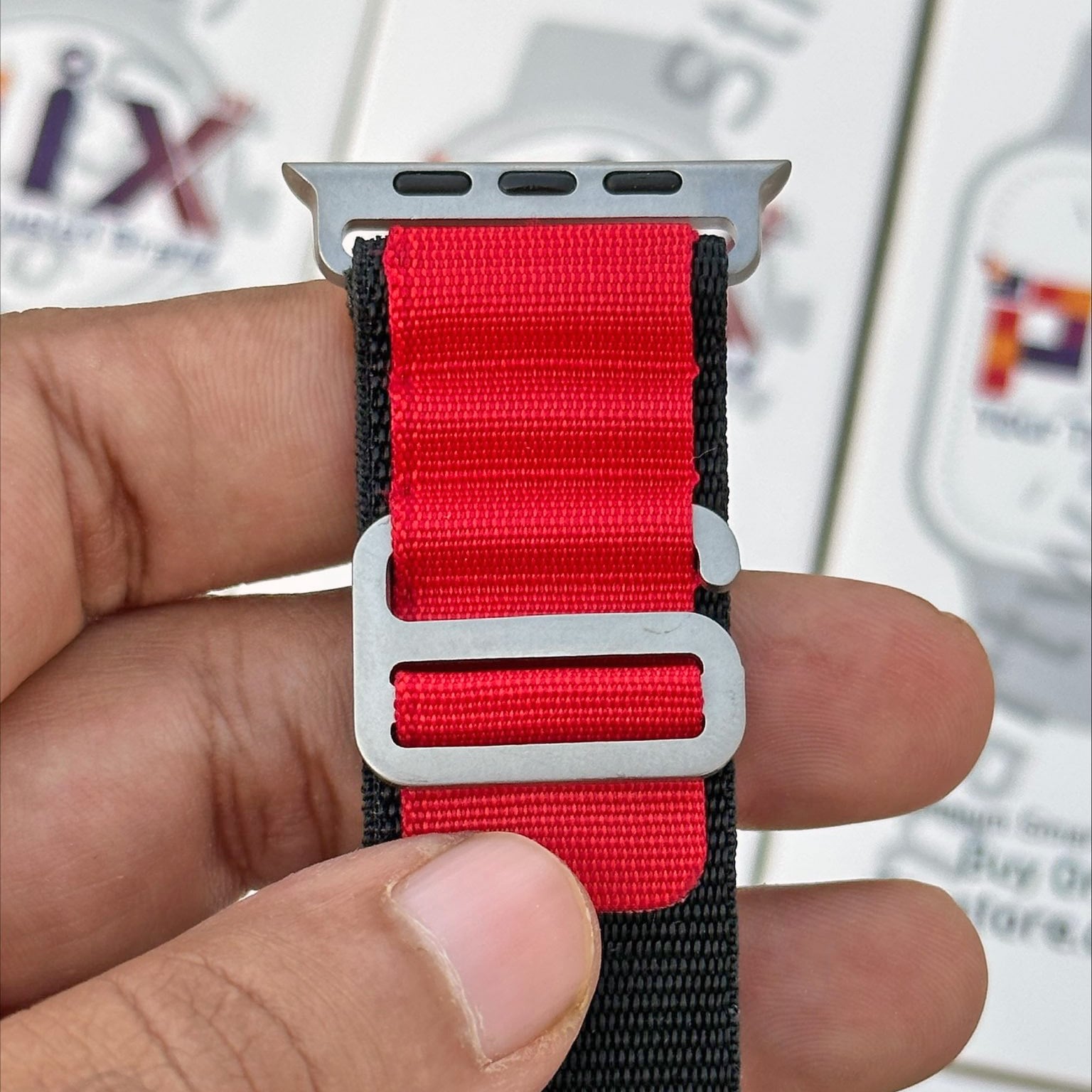 Picture of Apple Watch Strap Belt Nylon Strip Apple Alpine Metal lock Band For 49/45/44/42mm Customize Apple Watch with Stylish nylon belt strap for apple loop (Wine Red,Freesize)