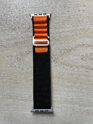 Picture of Apple Watch Strap Belt Nylon Strip Apple Alpine Metal lock Band For 49/45/44/42mm Customize Apple Watch with Stylish nylon belt strap for apple loop (Black and Orange,Freesize)