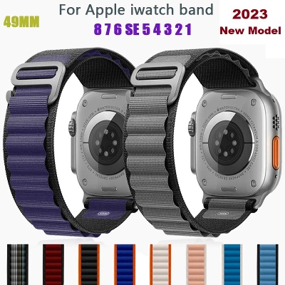 Picture of Apple Watch Strap Belt Nylon Strip Apple Alpine Metal lock Band For 49/45/44/42mm Customize Apple Watch with Stylish nylon belt strap for apple loop (Black and Orange,Freesize)