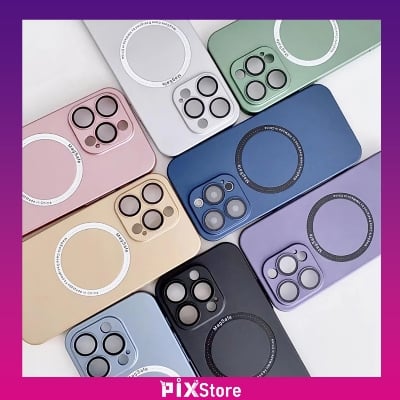 Picture of 14 pro max, 14 pro এর জন্য ক্যামেরা লেন্স প্রোটেক্টরের সাথে apple iphone magsafe কেস, ক্যামেরা লেন্স গ্লাস প্রোটেক্টর সহ রঙিন হার্ড পিসি magsafe কেস (Back Case Cover For Smartphone) (Silver,iPhone 14 Pro)