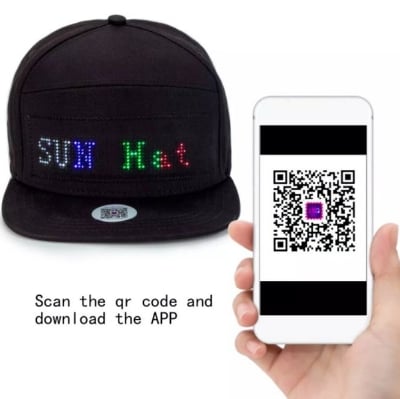 Picture of Fashionable Men/Women Wireless Bluetooth Party LED Display Baseball Cap- Mobile Phone APP Control Luminous Scrolling Message Display LED Cap Hat (Black,Int: One size)