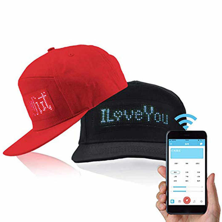 Picture of Fashionable Men/Women Wireless Bluetooth Party LED Display Baseball Cap- Mobile Phone APP Control Luminous Scrolling Message Display LED Cap Hat (Black,Int: One size)