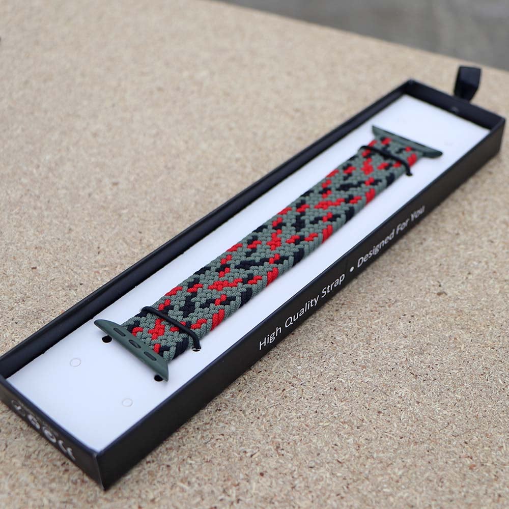 Picture of Pix Apple Watch New Color Braid Solo Loop Nylon Elastic Strap for 42/44/45/49mm-Official Colorful Braided Nylon Elastic Solo Loop Replacement Band For Apple Watch (Black-Red,M)