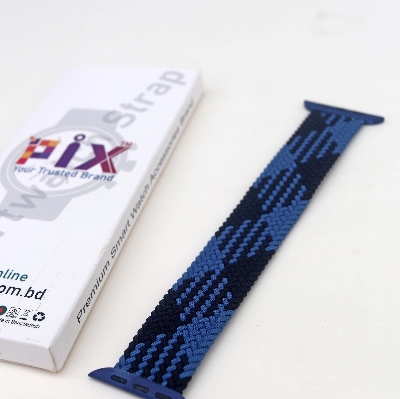 Picture of Pix Apple Watch New Color Braid Solo Loop Nylon Elastic Strap for 42/44/45/49mm-Official Colorful Braided Nylon Elastic Solo Loop Replacement Band For Apple Watch (Black Blue,M)