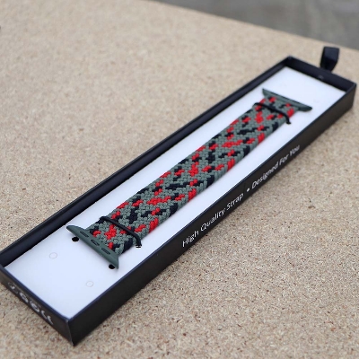 Picture of Pix Apple Watch New Color Braid Solo Loop Nylon Elastic Strap for 42/44/45/49mm-Official Colorful Braided Nylon Elastic Solo Loop Replacement Band For Apple Watch (Moss Green Bucket,M)