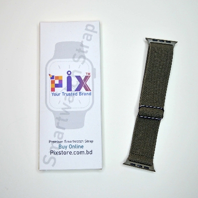Picture of Pix Apple Watch New Color Braid Solo Loop Nylon Elastic Strap for 42/44/45/49mm-Official Colorful Braided Nylon Elastic Solo Loop Replacement Band For Apple Watch (Olive Green Bucket,M)