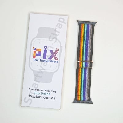 Picture of Pix Apple Watch New Color Braid Solo Loop Nylon Elastic Strap for 42/44/45/49mm-Official Colorful Braided Nylon Elastic Solo Loop Replacement Band For Apple Watch (Rainbow Bucket,M)