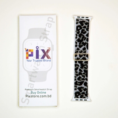 Picture of Pix Apple Watch New Color Braid Solo Loop Nylon Elastic Strap for 42/44/45/49mm-Official Colorful Braided Nylon Elastic Solo Loop Replacement Band For Apple Watch (White Leopard Bucket,M)