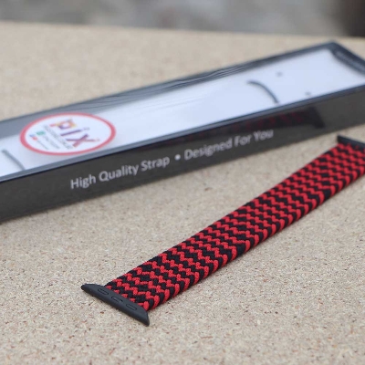 Picture of Pix Apple Watch New Color Braid Solo Loop Nylon Elastic Strap for 42/44/45/49mm-Official Colorful Braided Nylon Elastic Solo Loop Replacement Band For Apple Watch (Black Red Pattern,M)