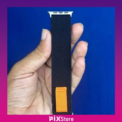 Picture of Pix Apple Watch Nylon Strap - Trail Loop Band for Apple Watch 49mm 45mm 44mm 42mm-Replacement Nylon Soft Band For iwatch (Black Orange,Freesize)
