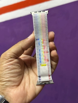 Picture of Pix Apple Watch Nylon Strap - Trail Loop Band for Apple Watch 49mm 45mm 44mm 42mm-Replacement Nylon Soft Band For iwatch (White Rainbow,Freesize)