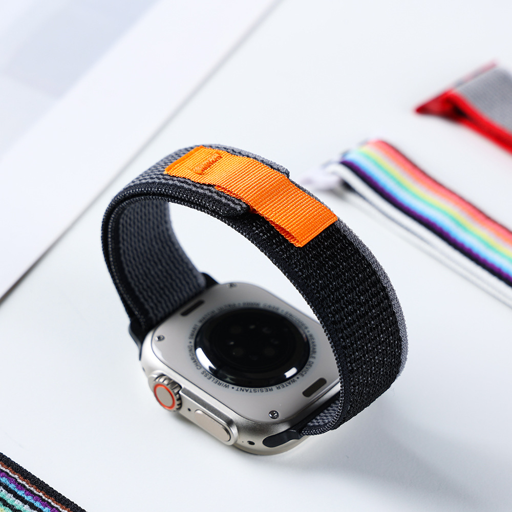 Picture of Pix Apple Watch Nylon Strap - Trail Loop Band for Apple Watch 49mm 45mm 44mm 42mm-Replacement Nylon Soft Band For iwatch (White Rainbow,Freesize)