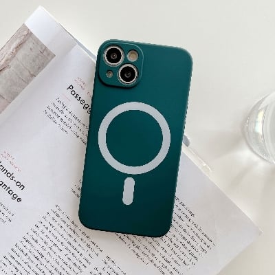 Picture of For Apple iPhone Magsafe Soft Silicon Case For 14 Pro Max, 14 Pro, 13 Pro Max, 13 Pro-Magnetic Wireless Charging Case Soft Liquid Silicon  Shockproof Protect Back Cover, Colorful Soft Liquid Silicon Magsafe Case for Apple iPhone (14 Pro Max Green)