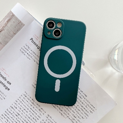 Picture of For Apple iPhone Magsafe Soft Silicon Case For 14 Pro Max, 14 Pro, 13 Pro Max, 13 Pro-Magnetic Wireless Charging Case Soft Liquid Silicon  Shockproof Protect Back Cover, Colorful Soft Liquid Silicon Magsafe Case for Apple iPhone (13 Pro Green)