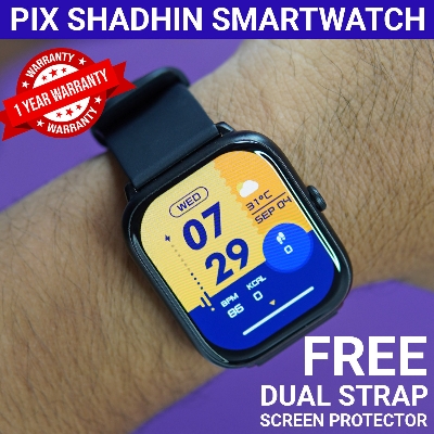Picture of PIX Shadhin Smartwatch 2.06 Inch 60Hz AMOLED Display, Long Battery, Bluetooth Call, IP68 Water Resistant. spO2 Sensor, Sleep Tracking - Best Android Smartwatch in Bangladesh (Black)