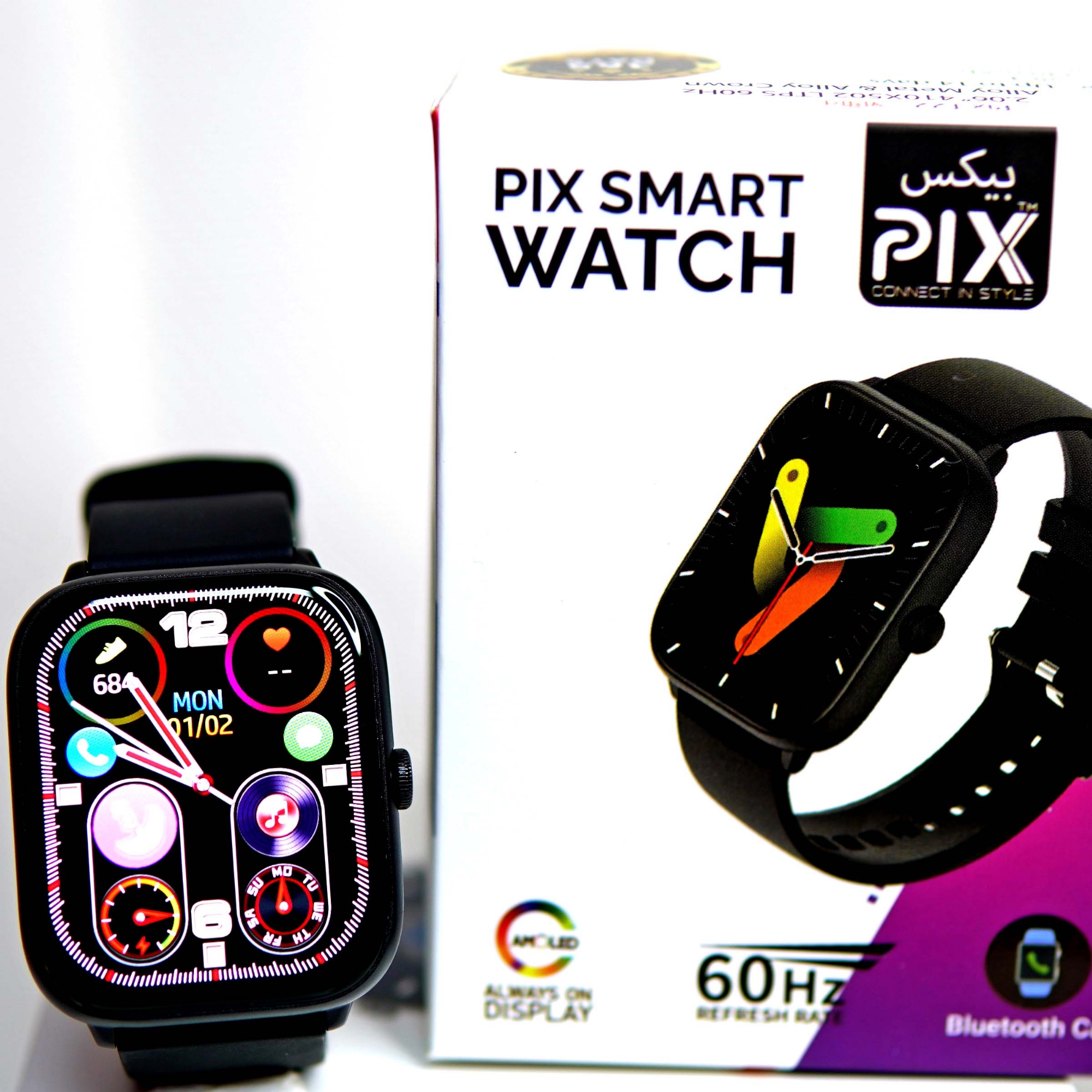 Picture of PIX Shadhin Smartwatch 2.06 Inch 60Hz AMOLED Display, Long Battery, Bluetooth Call, IP68 Water Resistant. spO2 Sensor, Sleep Tracking - Best Android Smartwatch in Bangladesh (Black)