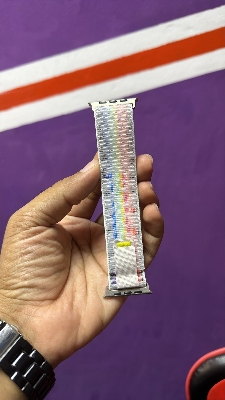 Picture of For Apple Watch Nylon Strap Belt 49mm/45mm/44mm/42mm Trail Loop Band For Apple Watch Strap Nylon Beige Trail Loop Strap for 49mm 44mm 45mm 42mm Watch Strap Series 8 7 5 6 5 4 Multicolor Strap (White Rainbow,Freesize)
