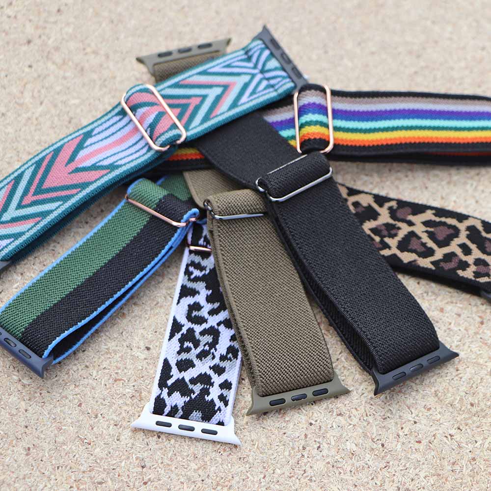 Picture of Pix Apple Watch Elastic Nylon Strap- Nylon Buckle Elastic Strap For 49mm/45mm/44mm/42mm Bracelet Watch Strap Series 8 7 5 6 5 4 Multicolor Strap-Adjustable Elastic Nylon Buckle Apple Watch Strap (Black,Freesize)