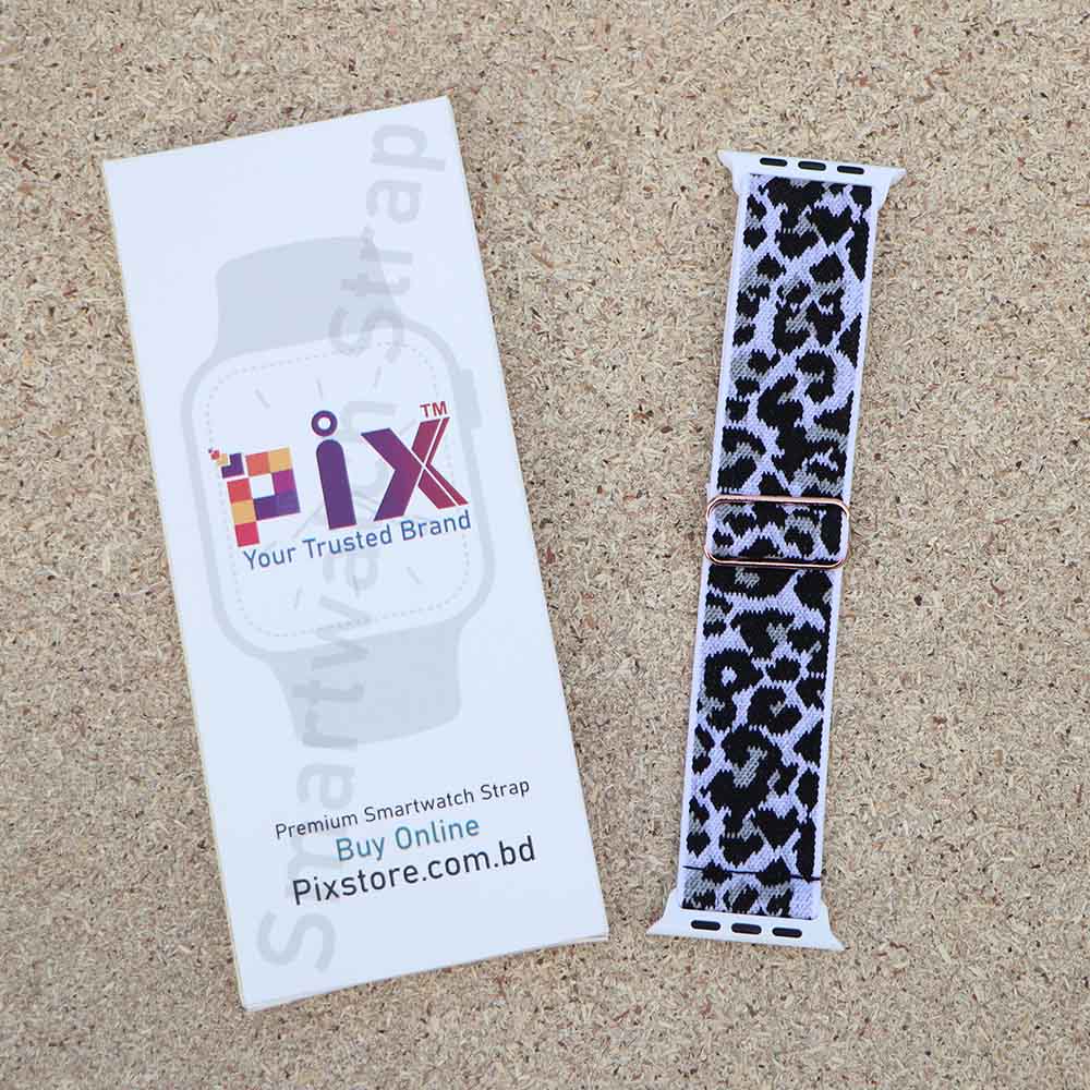 Picture of Pix Apple Watch Elastic Nylon Strap- Nylon Buckle Elastic Strap For 49mm/45mm/44mm/42mm Bracelet Watch Strap Series 8 7 5 6 5 4 Multicolor Strap-Adjustable Elastic Nylon Buckle Apple Watch Strap (White Leopard,Freesize)