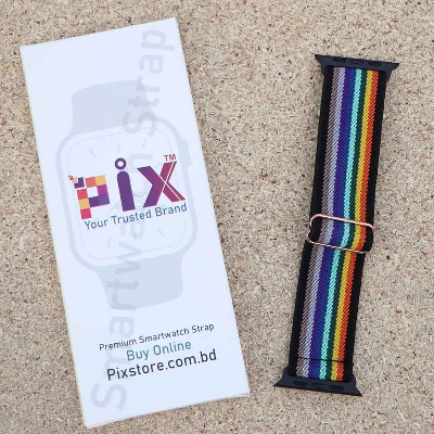 Picture of Pix Apple Watch Elastic Nylon Strap- Nylon Buckle Elastic Strap For 49mm/45mm/44mm/42mm Bracelet Watch Strap Series 8 7 5 6 5 4 Multicolor Strap-Adjustable Elastic Nylon Buckle Apple Watch Strap (Black Rainbow,Freesize)
