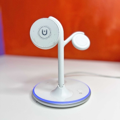 Picture of Pix X516 Magnetic Wireless Charger ( Alloy Foldable )-3 in 1 Magnetic 15W Fast Charging  Stand for iPhone/Samsung/Oneplus/Pixel etc Type-C Holder for iPhone Watches Airpods (White X516)
