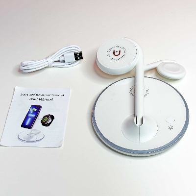 Picture of Pix X516 Magnetic Wireless Charger ( Alloy Foldable )-3 in 1 Magnetic 15W Fast Charging  Stand for iPhone/Samsung/Oneplus/Pixel etc Type-C Holder for iPhone Watches Airpods (White X516)