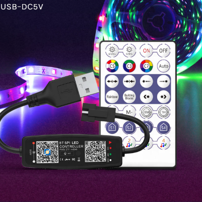 Picture of Pix Programmable RGB 5050 2812IC LED Lights 60LED/144 Led/M 1LED/Cut Colorful LED Strip Lights -5M USB 5V Bluetooth APP Music Function Control Lamp With Remote RGB Light App Control Addressable SPI Mini Pixel LED Controller for Dream Colorful Strip (Only LED Strip 5 Meter ( 60 LED/M))