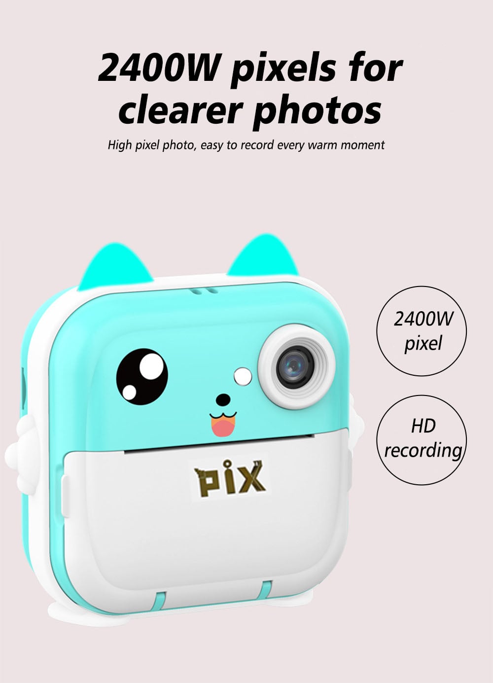 Picture of Pix Instant Thermal Printing Mini Digital Camera-Children Instant Fun Print Camera Kids Video Photography Digital Photo Camera Mini Thermal Printer With Free 3 Piece Thermal Paper- Best Birthday Gift Children Instant Print Camera (Pink)