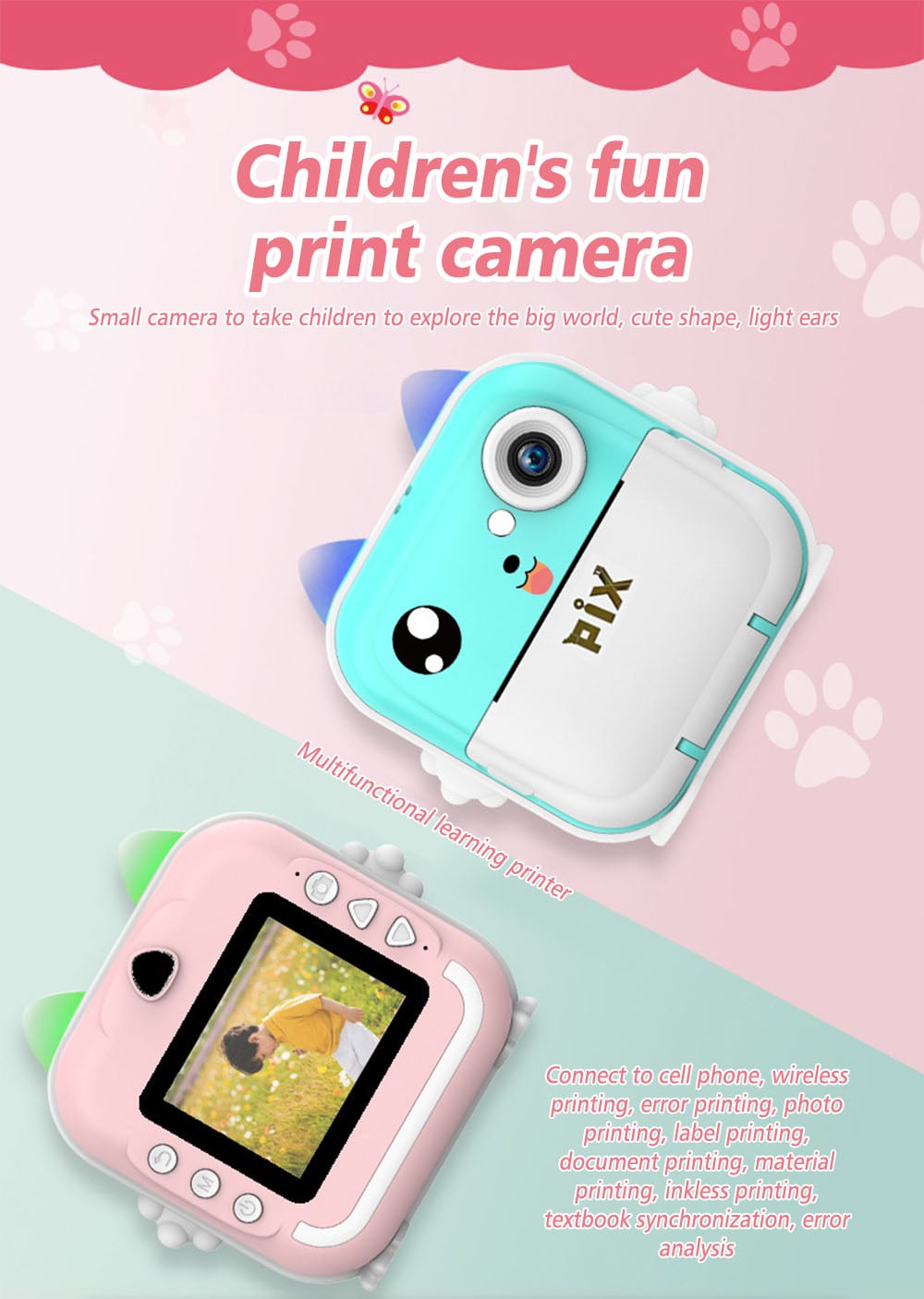 Picture of Pix Instant Thermal Printing Mini Digital Camera-Children Instant Fun Print Camera Kids Video Photography Digital Photo Camera Mini Thermal Printer With Free 3 Piece Thermal Paper- Best Birthday Gift Children Instant Print Camera (Blue)