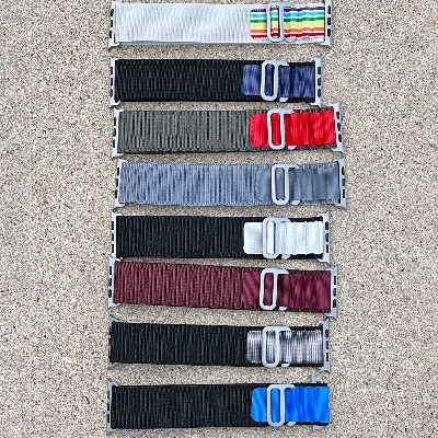 Picture of Metal Alpine Nylon Strap Band for KD99 ,HW8, DT8, S8 Max,T800, W68, TW8,HW8,Watch 8 Ultra, GS8 Ultra, N8, ZD8, Ultra Watch Series 8 Ultra Smart Watch Trail Metal Hook Loop Strap 42mm/44mm/45mm/49mm (Black Small Rainbow,Freesize)