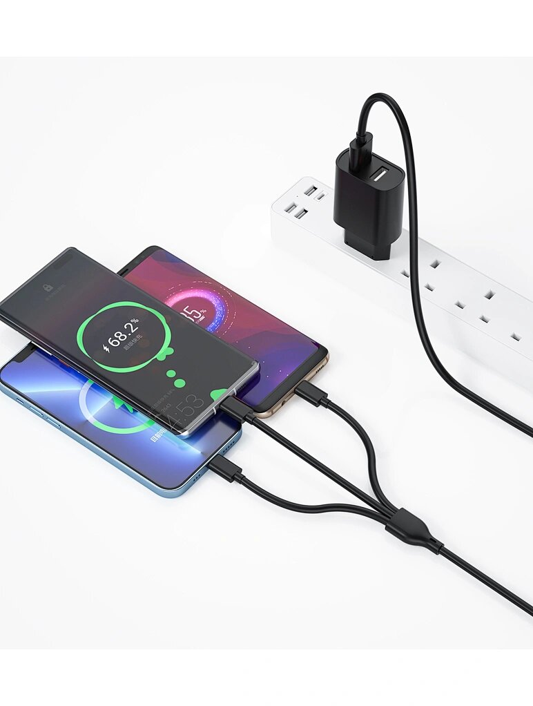 Picture of WIWU Wi-U003 Dual USB Charger with 3 in 1 USB Charging Data Cable Set, EU Plug-Wiwu High Quality Fast Charger Dual USB charger with 3 in 1 cable for Mobile Phone (White)
