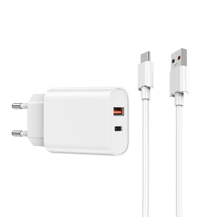 Picture of WiWU 20W PD+QC USB Type C Charger with Cable Set-WiWU Wi-U002 High Quality 20W PD+QC USB Type C Charger Fast Charging Charger Wall Charger With EU Plug for iPhone Android (Wi-U002 White)