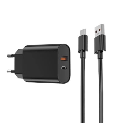 Picture of WiWU 20W PD+QC USB Type C Charger with Cable Set-WiWU Wi-U002 High Quality 20W PD+QC USB Type C Charger Fast Charging Charger Wall Charger With EU Plug for iPhone Android (Wi-U002 White)