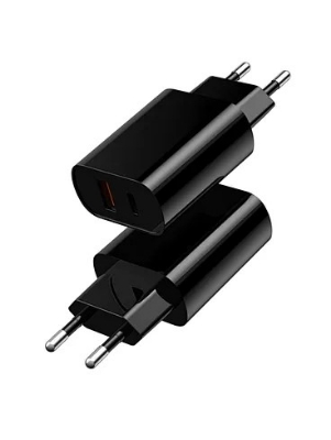 Picture of WiWU 20W PD+QC USB Type C Charger with Cable Set-WiWU Wi-U002 High Quality 20W PD+QC USB Type C Charger Fast Charging Charger Wall Charger With EU Plug for iPhone Android (Wi-U002 Black)