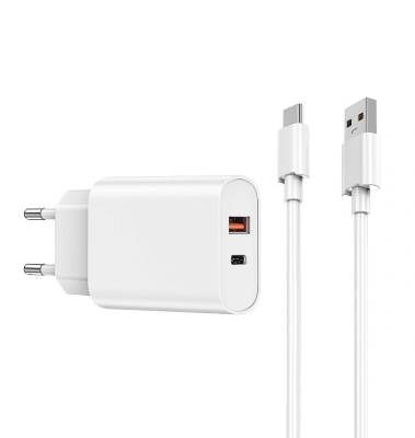 Picture of WiWU 20W PD+QC USB Type C Charger with Cable Set-WiWU Wi-U002 High Quality 20W PD+QC USB Type C Charger Fast Charging Charger Wall Charger With EU Plug for iPhone Android (Wi-U002 Black)