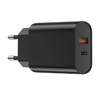 Picture of WiWU 20W PD+QC USB Type C Charger with Cable Set-WiWU Wi-U002 High Quality 20W PD+QC USB Type C Charger Fast Charging Charger Wall Charger With EU Plug for iPhone Android (Wi-U002 Black)
