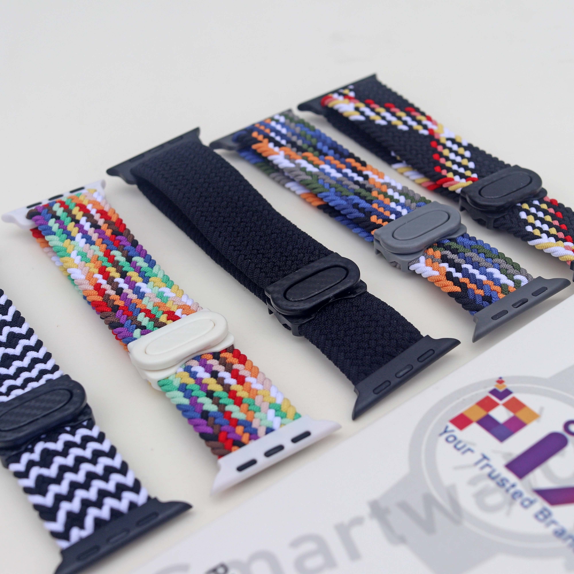 Picture of Pix Apple Watch Button Style Elastic Strap-Nylon Elastic Strap for 42/44/45/49mm-Colorful Braided Nylon Elastic Woven Loop Watch Strap Plastic Button Lock-Replacement Band For Apple Watch (#17 Black White Pattern,Freesize)