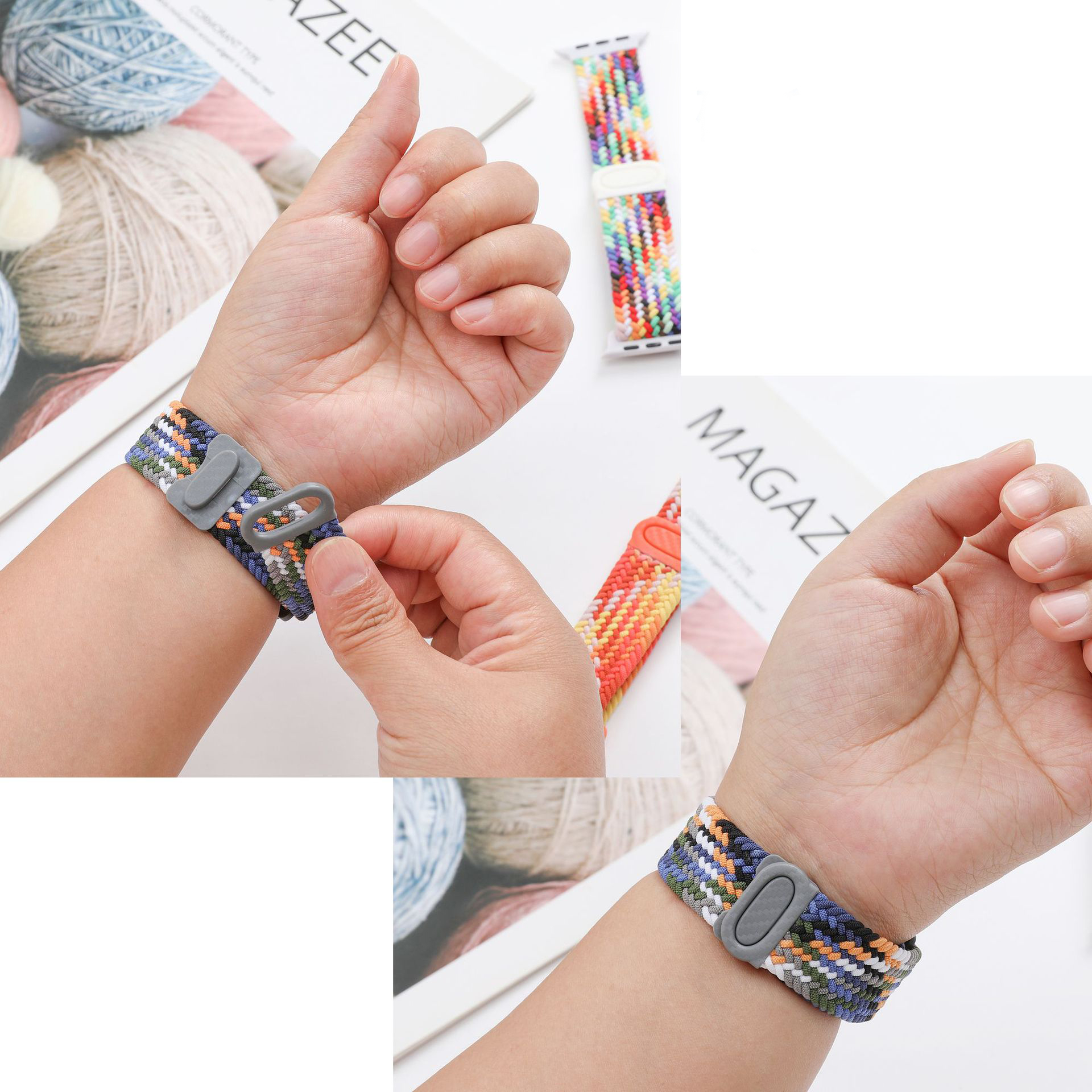 Picture of Pix Apple Watch Button Style Elastic Strap-Nylon Elastic Strap for 42/44/45/49mm-Colorful Braided Nylon Elastic Woven Loop Watch Strap Plastic Button Lock-Replacement Band For Apple Watch (#17 Black White Pattern,Freesize)