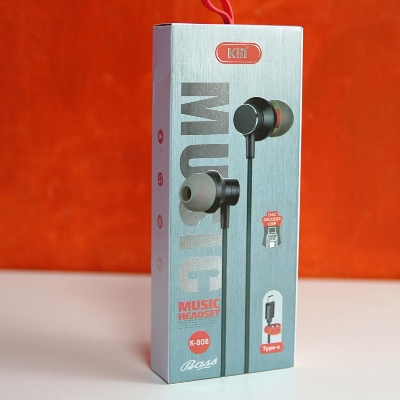 Picture of In-Ear Earphone-3.5mm Super Bass In-Ear Earphone Braided Wire Headset -Fashionable Wiring Cloth Cord Subwoofer Headphones In-Ear Braided Cord Wired Earplugs (KIN K-808 Type C)