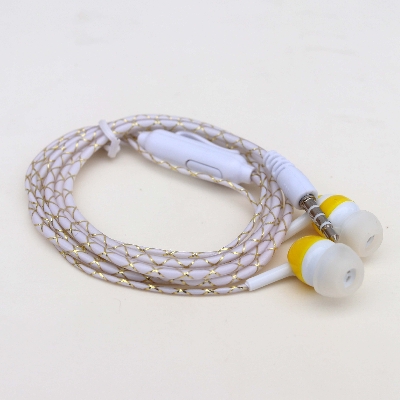 Picture of New Earphone Set- 3.5mm Super Bass In-Ear Earphone Fluorescent Sports Headset-New Headset Wire-Controlled With Mic-Fashionable In-Ear Braided Cord Wired Earplugs (White Yellow)