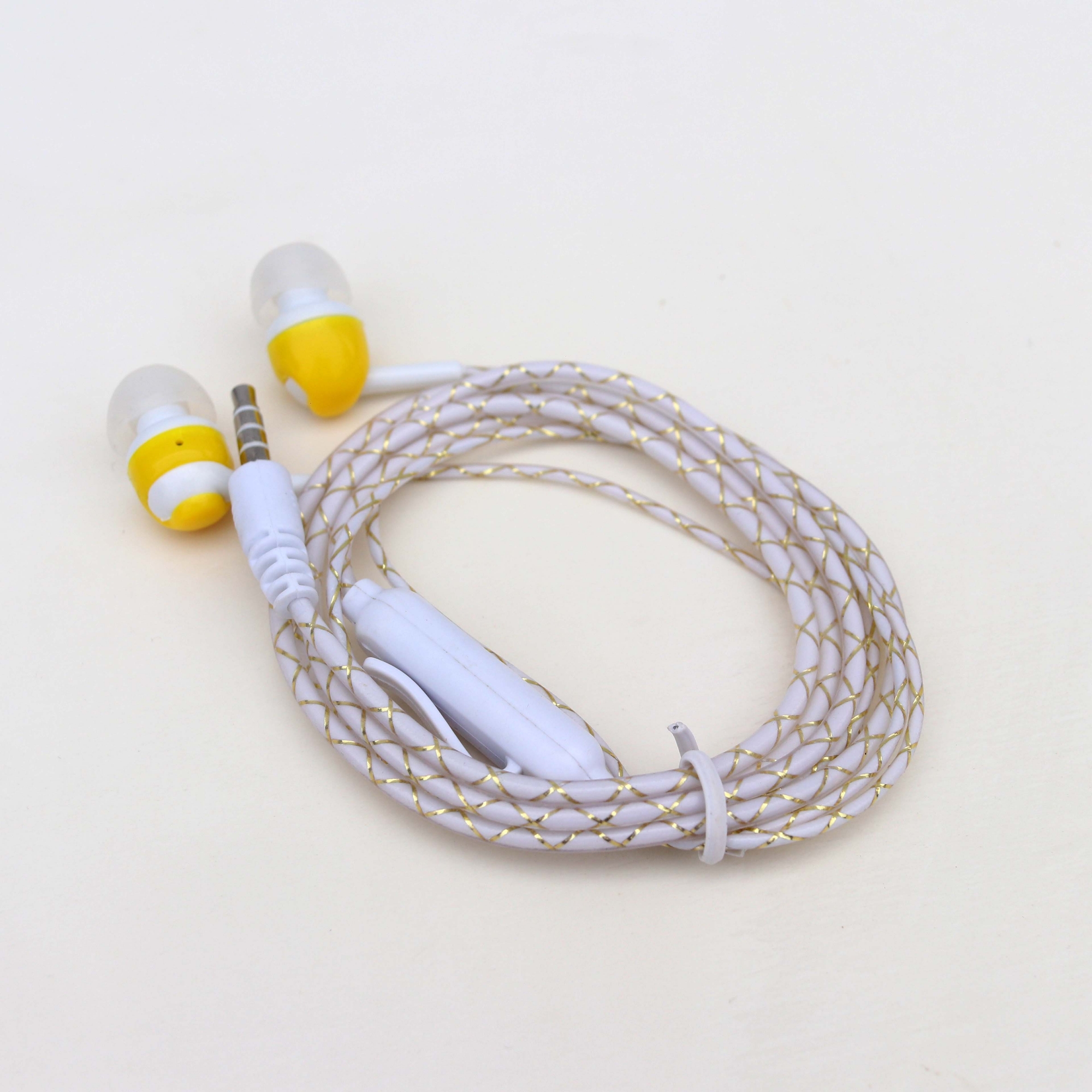 Picture of New Earphone Set- 3.5mm Super Bass In-Ear Earphone Fluorescent Sports Headset-New Headset Wire-Controlled With Mic-Fashionable In-Ear Braided Cord Wired Earplugs (White Yellow)