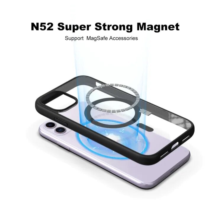 Picture of For Apple iPhone Magsafe Case -Magnetic Shockproof Transparent Wireless Charging Case For iPhone 15/15 Pro Max/15 Plus/14/14 Pro/14 Pro Max/13 Pro Max/13 Pro/13/13 Mini/12 Pro/12 Pro Max/12 Mini Transparent Protective Magsafe Border Phone Back Case (Black,iPhone 13)