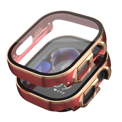 Picture of Pix Apple Watch 49mm Dual Color Protector Case- Dual Color Tempered Glass Screen Protector + Watch Case For Apple Watch Series 8- 49mm-Primium Quality Two -Color PC+ Tempered Film Protection Case (49 mm Black With Silver)